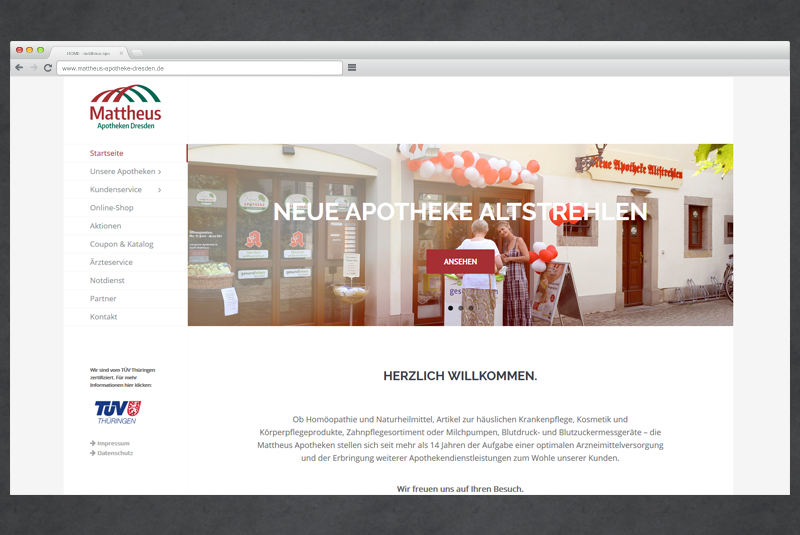 Startseite der Website mattheus-apotheke-dresden.de auf einem Bildschirm